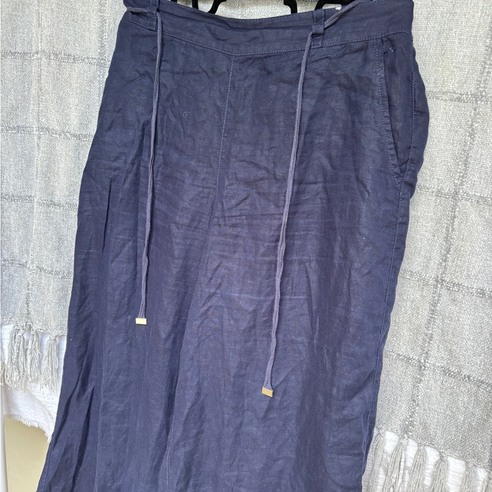 Linen navy crop pant
